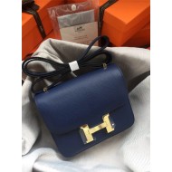 Hermes Mini Constance 18cm/24cm Epsom Bag Silver/Gold Metal Navy High