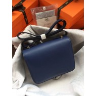 Hermes Mini Constance 18cm/24cm Epsom Bag Silver/Gold Metal Navy High