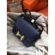 Hermes Mini Constance 18cm/24cm Epsom Bag Silver/Gold Metal Navy High