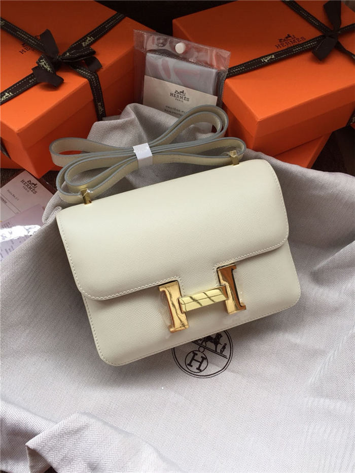 Hermes Mini Constance 18cm/24cm Epsom Bag Silver/Gold Metal Cream High