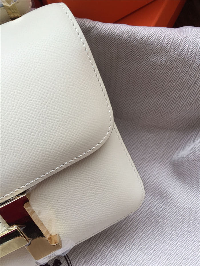 Hermes Mini Constance 18cm/24cm Epsom Bag Silver/Gold Metal Cream High