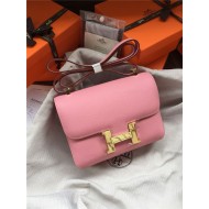 Hermes Mini Constance 18cm/24cm Epsom Bag Silver/Gold Metal Pink High