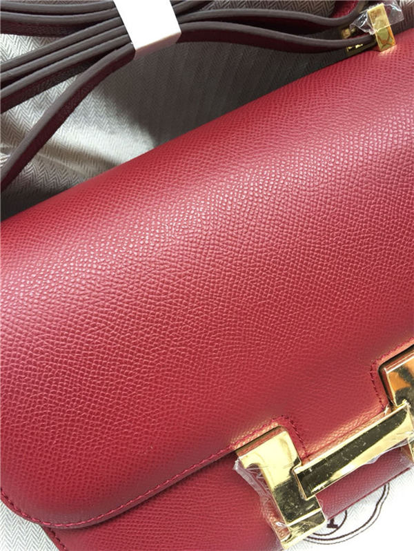 Hermes Mini Constance 18cm/24cm Epsom Bag Silver/Gold Metal Burgundy High