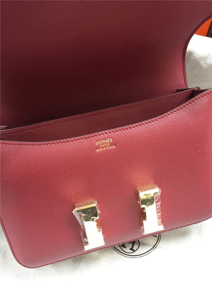 Hermes Mini Constance 18cm/24cm Epsom Bag Silver/Gold Metal Burgundy High