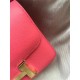 Hermes Mini Constance 18cm/24cm Epsom Bag Silver/Gold Metal Rose Red High