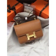 Hermes Mini Constance 18cm/24cm Epsom Bag Silver/Gold Metal Tan High