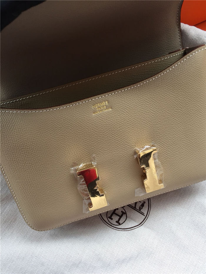 Hermes Mini Constance 18cm/24cm Epsom Bag Silver/Gold Metal Tourterelle High