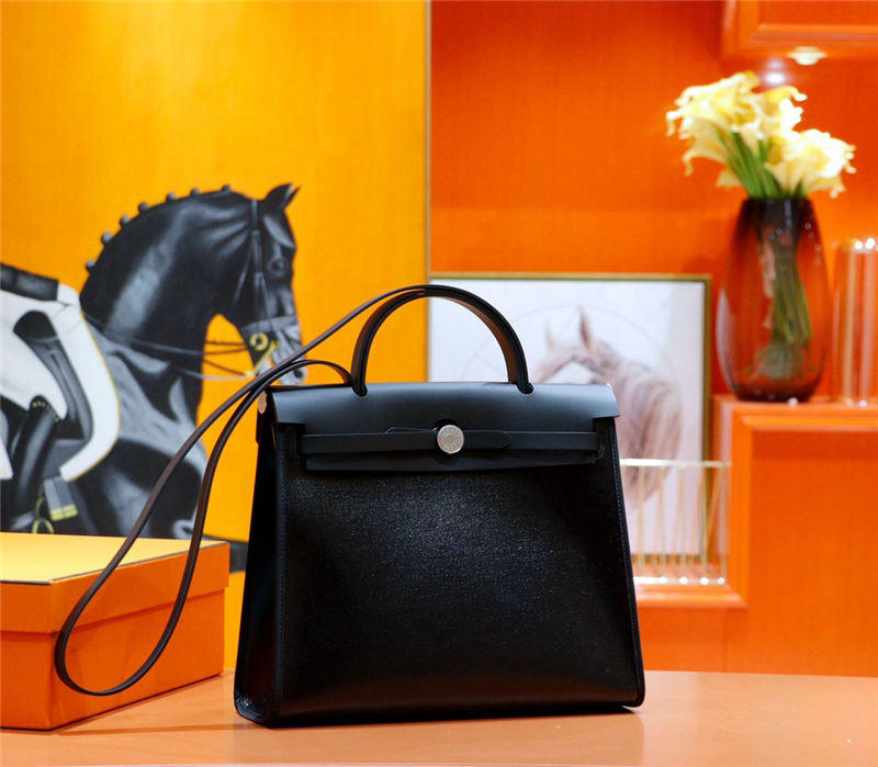 Hermes Herbag 31 bag Canvas and Leather Black High