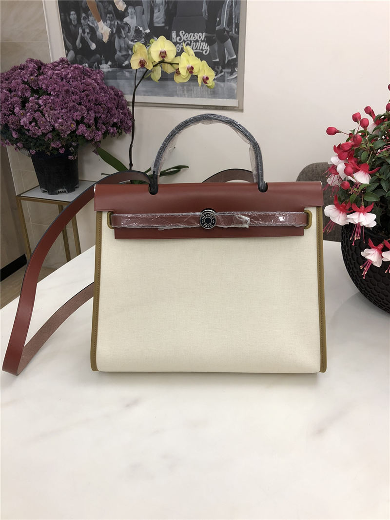 Hermes Herbag 31 bag Canvas and Leather Off-White High