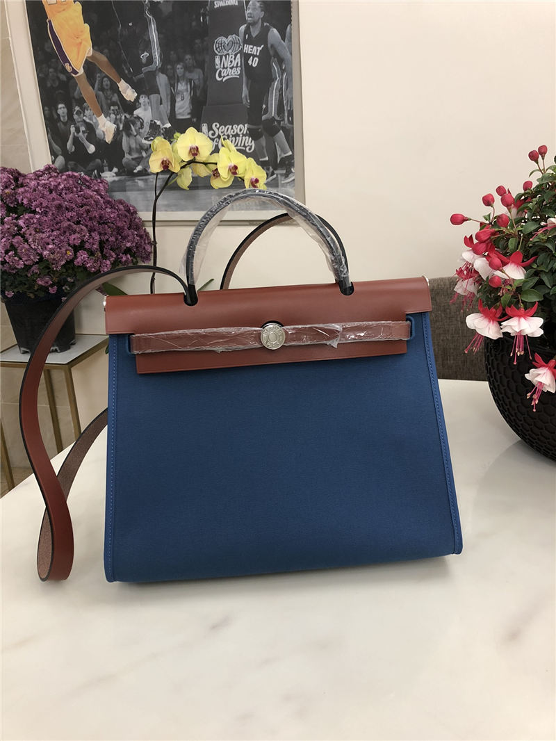 Hermes Herbag 31 bag Canvas and Leather Denim Blue High