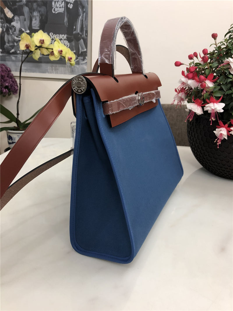 Hermes Herbag 31 bag Canvas and Leather Denim Blue High