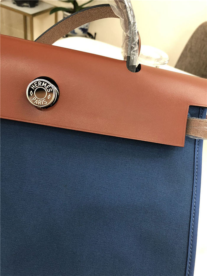 Hermes Herbag 31 bag Canvas and Leather Denim Blue High