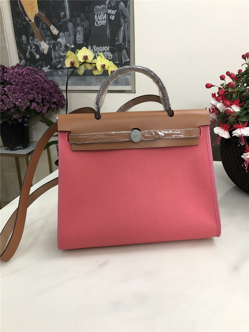 Hermes Herbag 31 bag Canvas and Leather Pink High