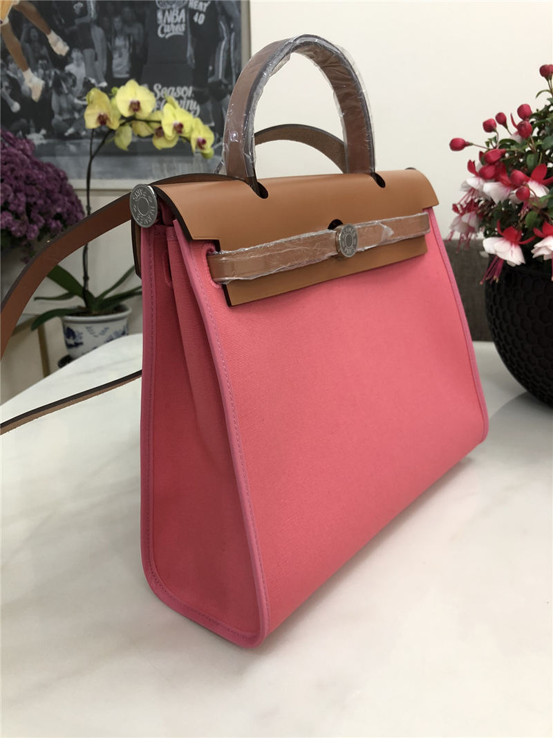 Hermes Herbag 31 bag Canvas and Leather Pink High