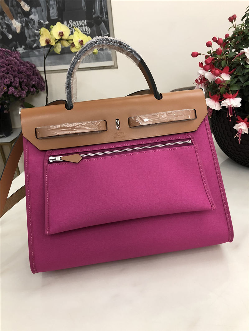 Hermes Herbag 31 bag Canvas and Leather Fuchsia High