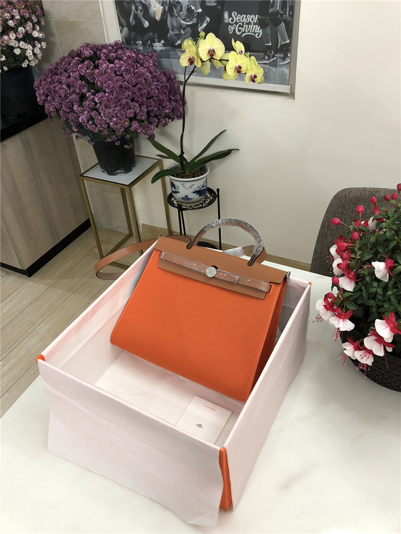 Hermes Herbag 31 bag Canvas and Leather Orange High