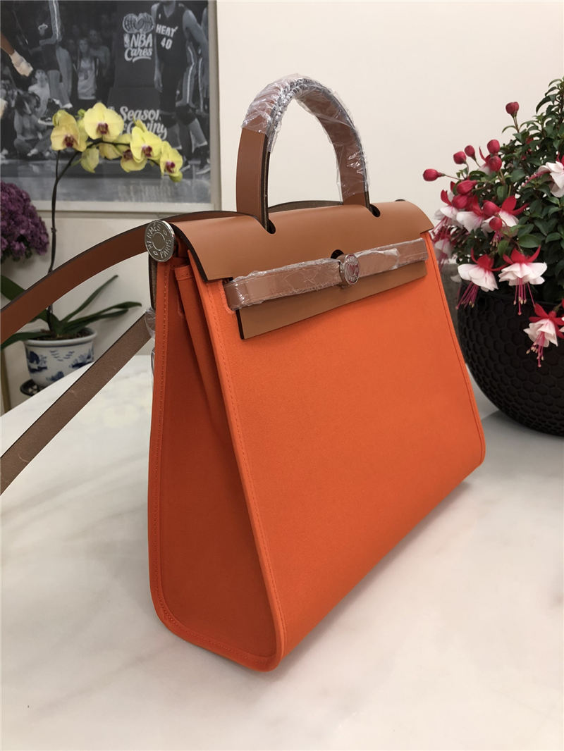 Hermes Herbag 31 bag Canvas and Leather Orange High