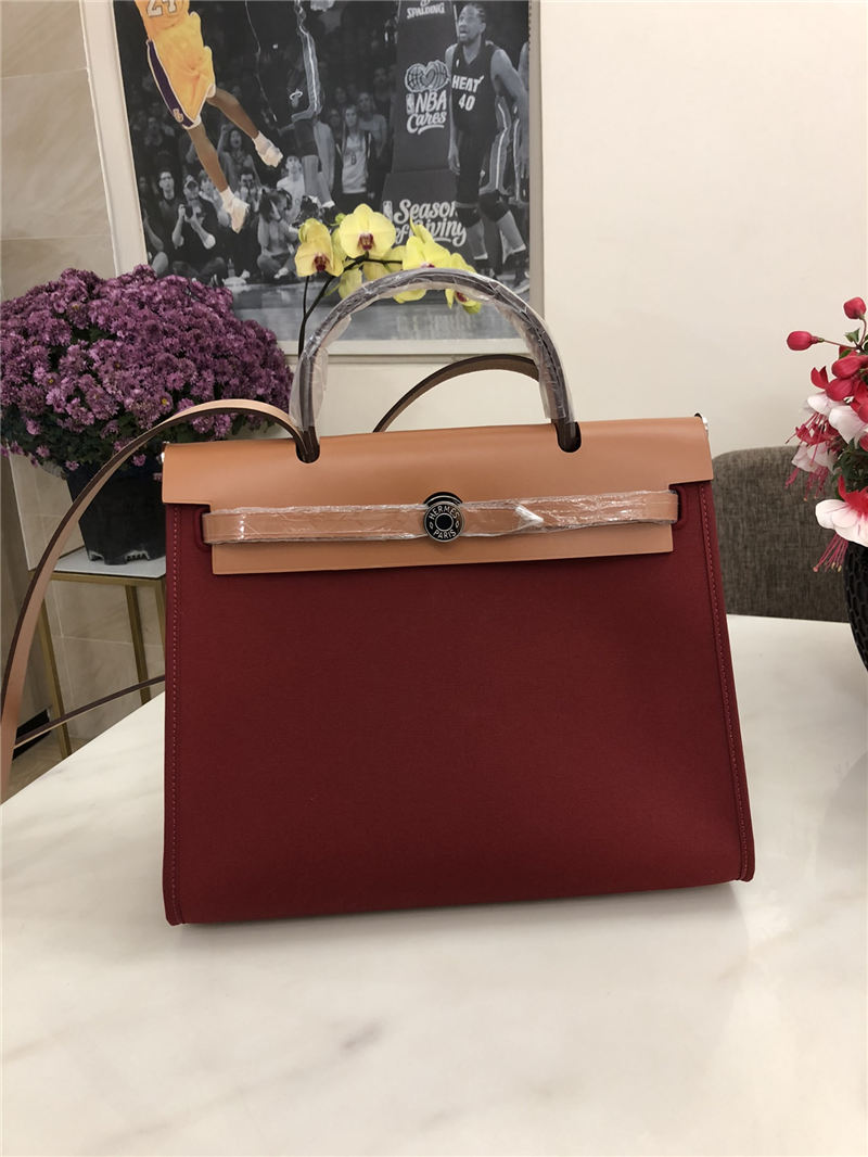 Hermes Herbag 31 bag Canvas and Leather Burgundy High