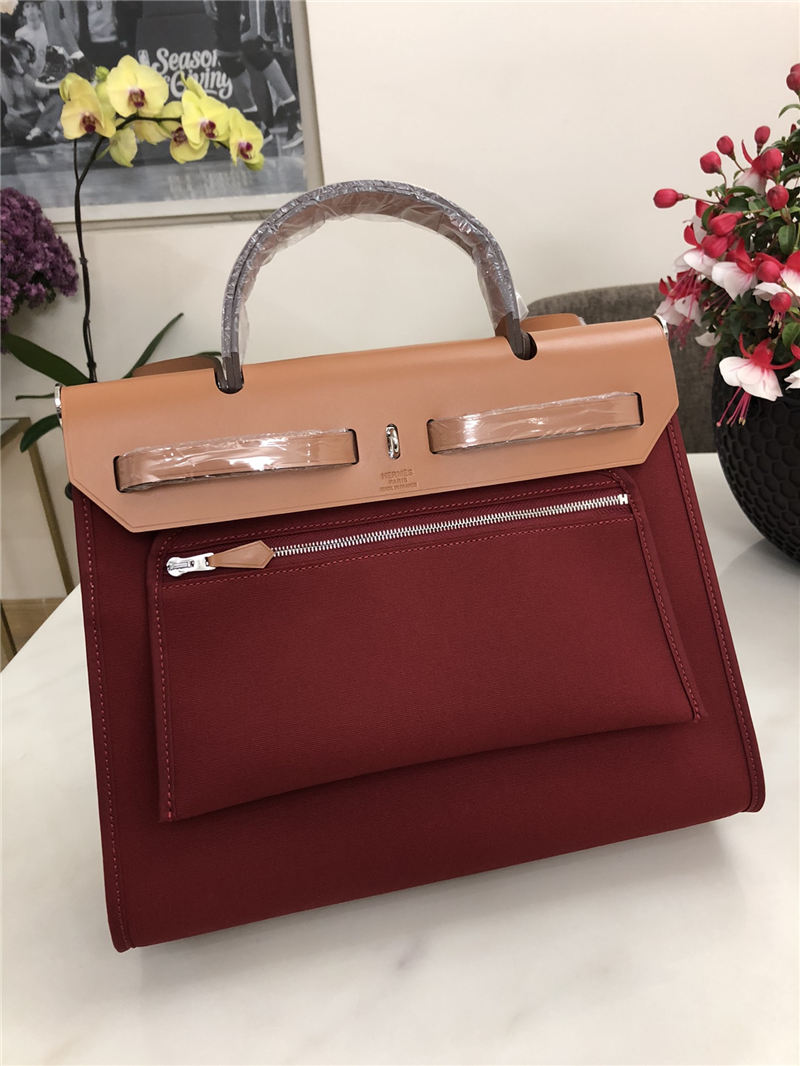 Hermes Herbag 31 bag Canvas and Leather Burgundy High