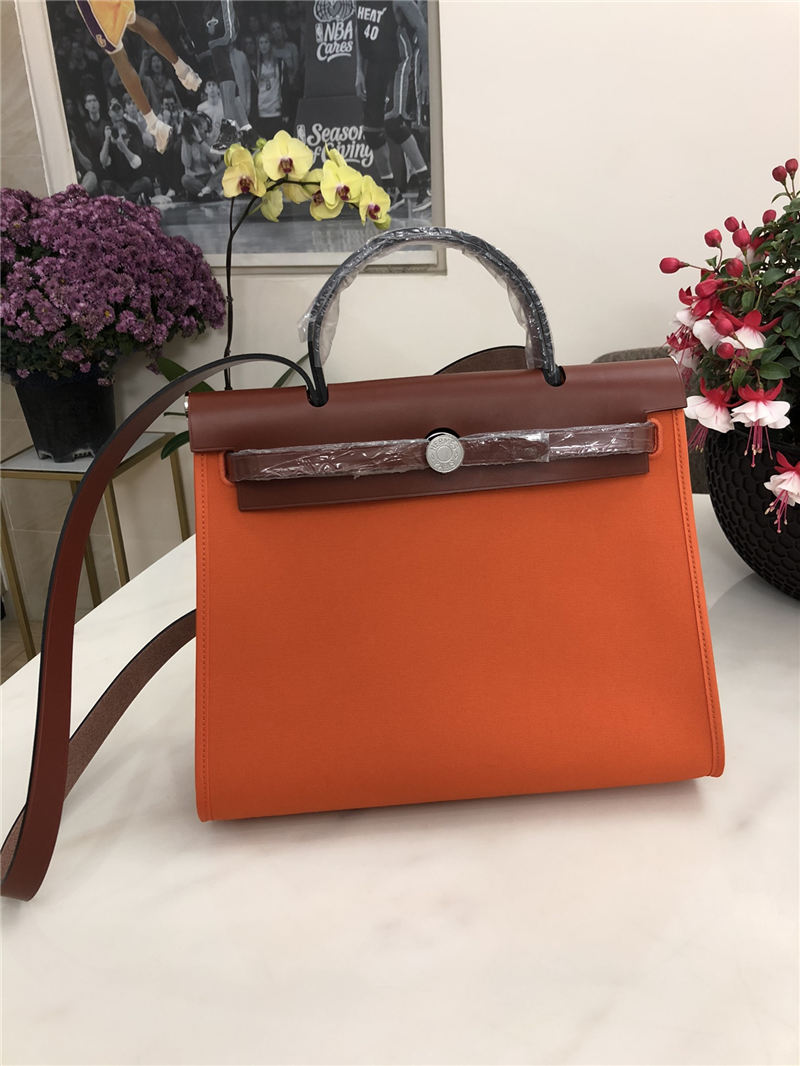 Hermes Herbag 31 bag Canvas and Leather Orange High