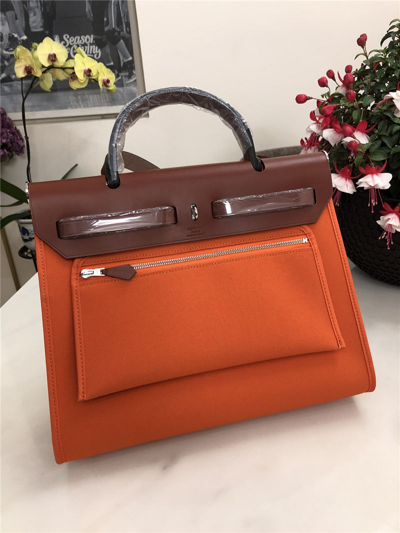 Hermes Herbag 31 bag Canvas and Leather Orange High