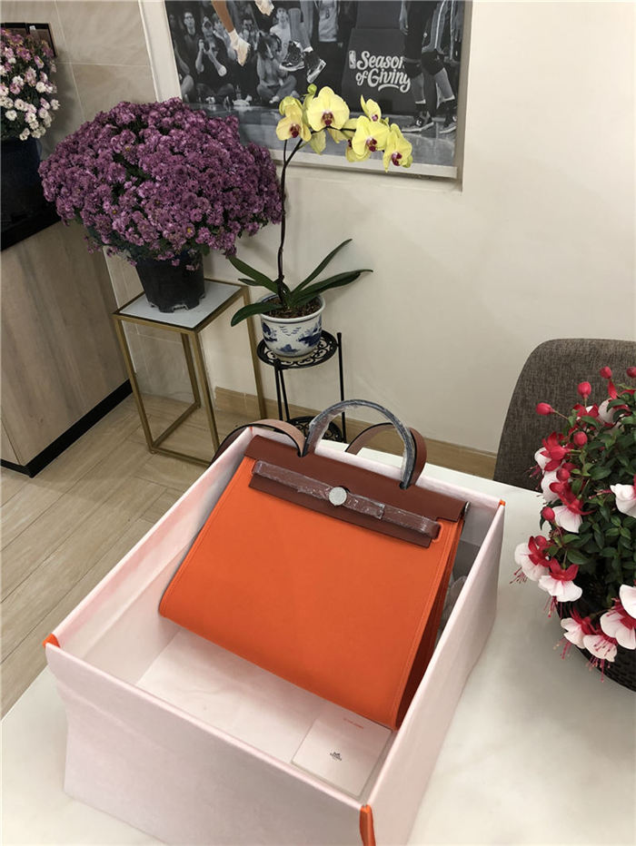 Hermes Herbag 31 bag Canvas and Leather Orange High