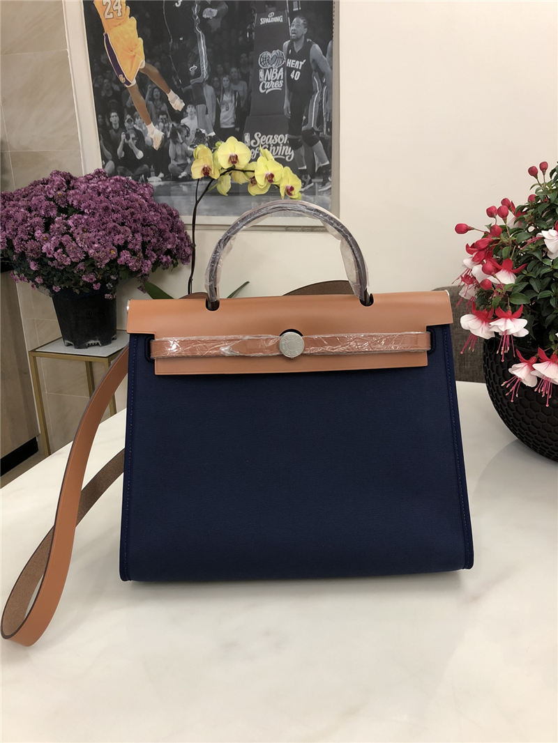 Hermes Herbag 31 bag Canvas and Leather Navy High