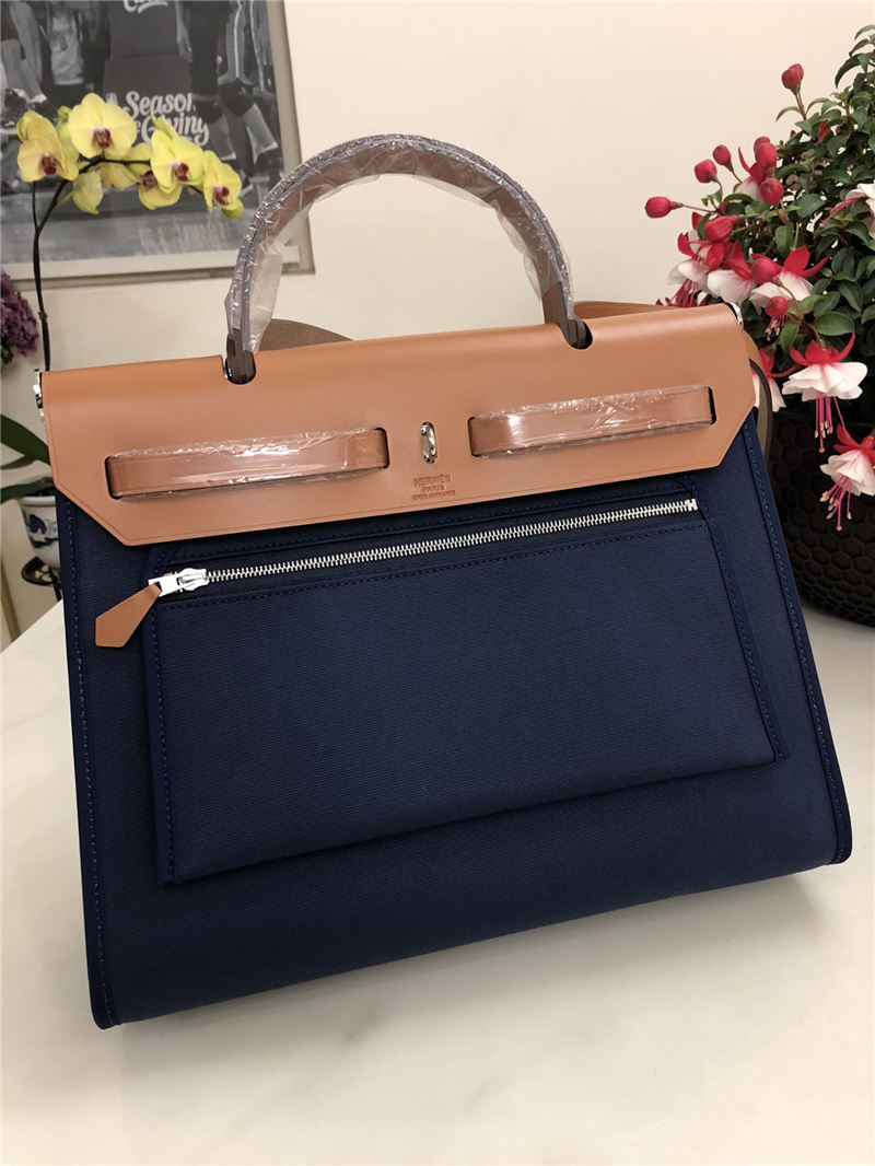 Hermes Herbag 31 bag Canvas and Leather Navy High