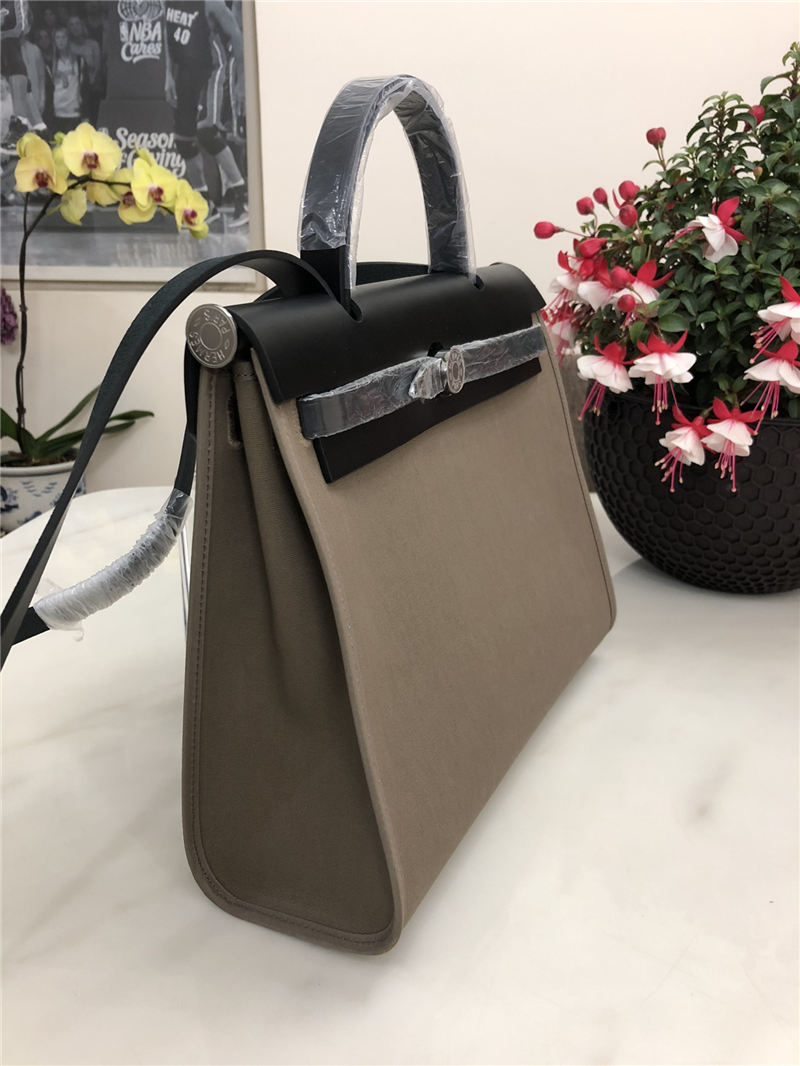 Hermes Herbag 31 bag Canvas and Leather Etoupe High