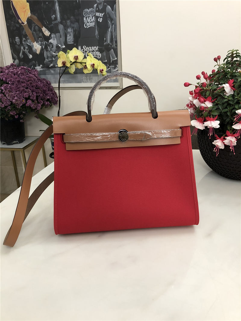 Hermes Herbag 31 bag Canvas and Leather Red High