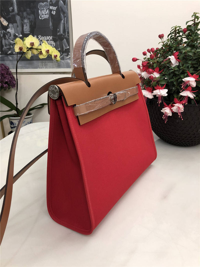 Hermes Herbag 31 bag Canvas and Leather Red High