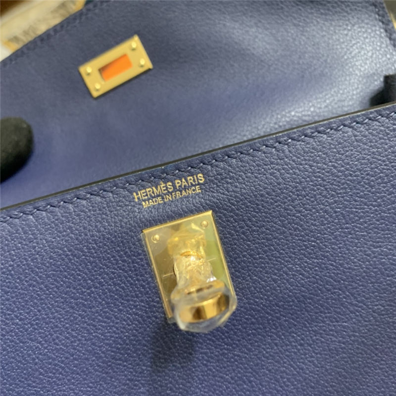 Hermes Kelly Danse 22cm Evercolor WAX Metal Navy Gold/Silver Metal High