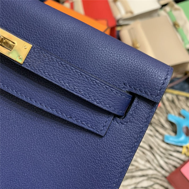 Hermes Kelly Danse 22cm Evercolor WAX Metal Navy Gold/Silver Metal High