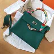 Hermes Kelly 25/28cm Retourne Bag Togo Leather In Malachite WAX High