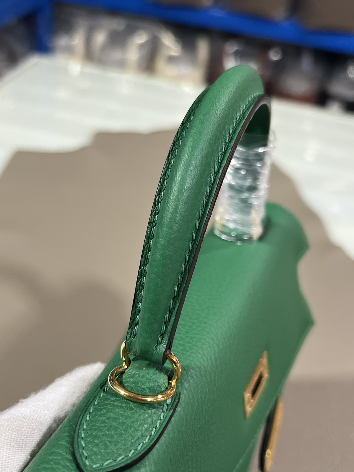 Hermes Kelly 25/28cm Retourne Bag Togo Leather In Malachite WAX High