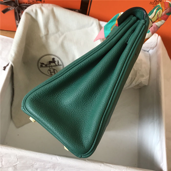 Hermes Kelly 25/28cm Retourne Bag Togo Leather In Malachite WAX High