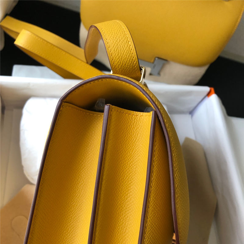 Hermes Mini Constance 18cm/24cm Epsom Bag Silver/Gold Metal Yellow High