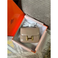 Hermes Mini Constance Crocodile Leather Bag Silver/Gold Metal High