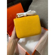 Hermes Mini Constance Crocodile Leather Bag Silver/Gold Metal High