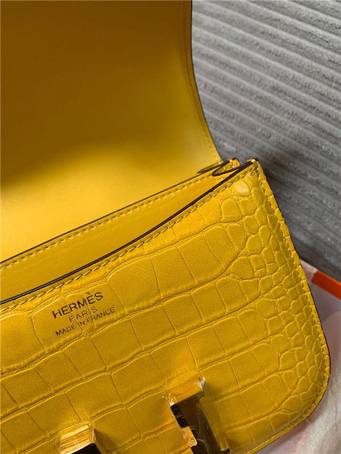 Hermes Mini Constance Crocodile Leather Bag Silver/Gold Metal High