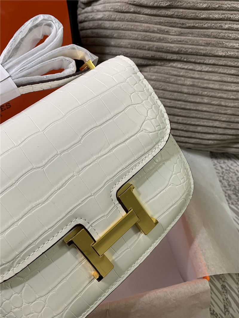 Hermes Mini Constance Crocodile Leather Bag Silver/Gold Metal High