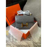 Hermes Constance 24cm Crocodile Leather Bag Silver/Gold Metal High