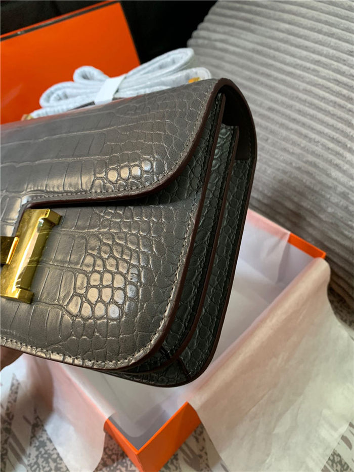 Hermes Constance 24cm Crocodile Leather Bag Silver/Gold Metal High