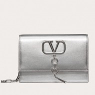 Valentino Vcase Small Chain Bag In Silver Metallic Lambskin High