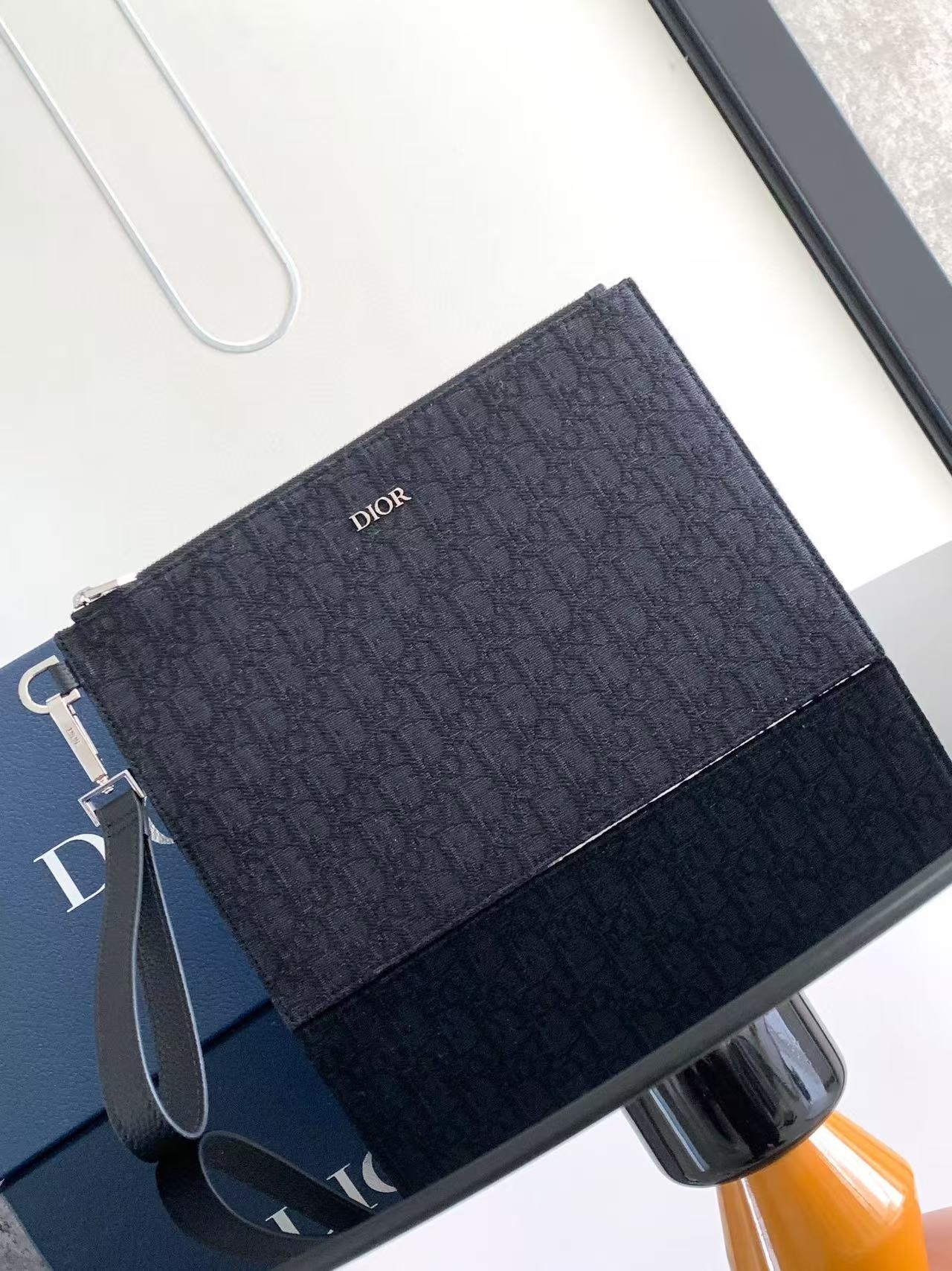  Dior A5 Triangle Pouch Black Oblique Jacquard High
