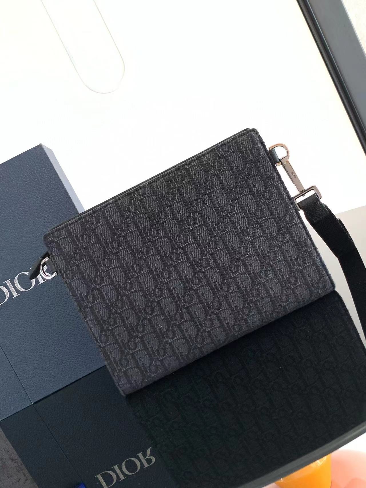  Dior A5 Triangle Pouch Black Oblique Jacquard High
