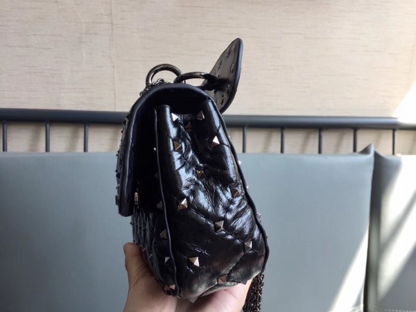 Valentino Spike Small Bag Crinkled Lambskin Black High