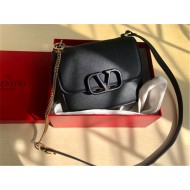 Valentino Small Vsling Shoulder Bag In Black Grainy Leather High