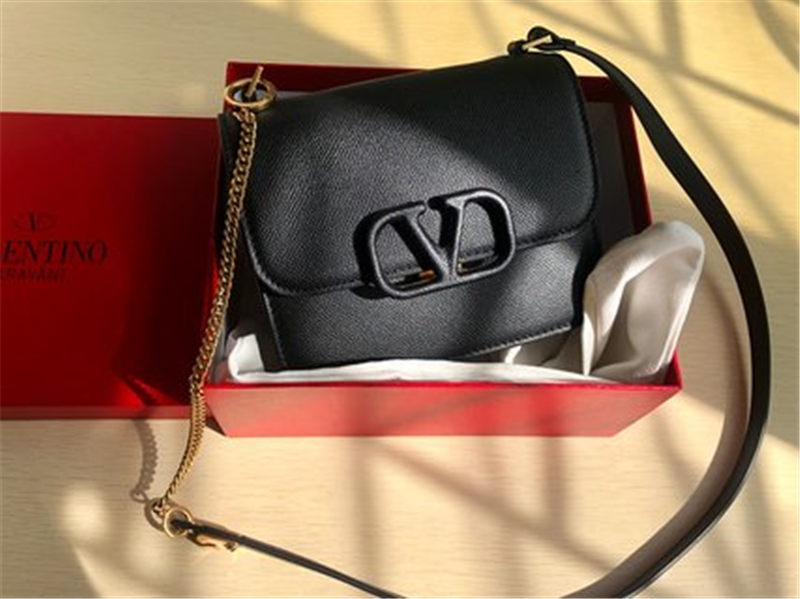 Valentino Small Vsling Shoulder Bag In Black Grainy Leather High