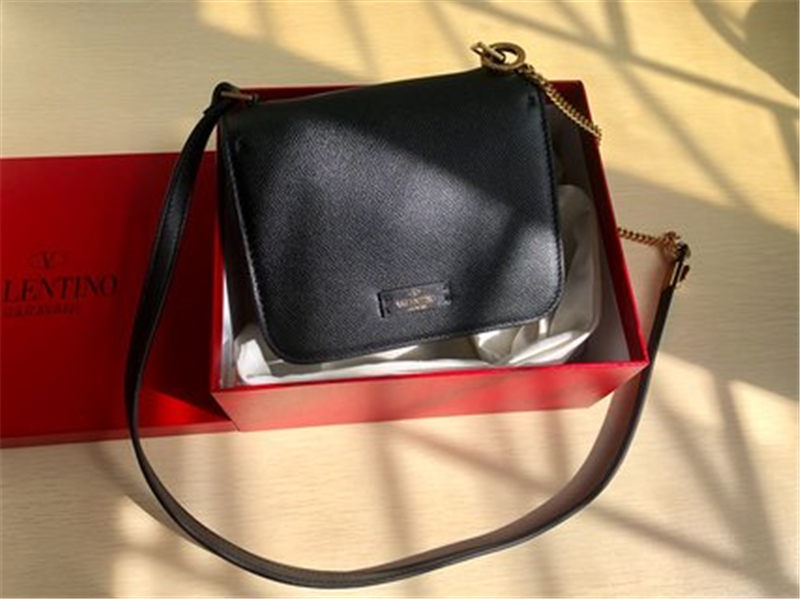 Valentino Small Vsling Shoulder Bag In Black Grainy Leather High